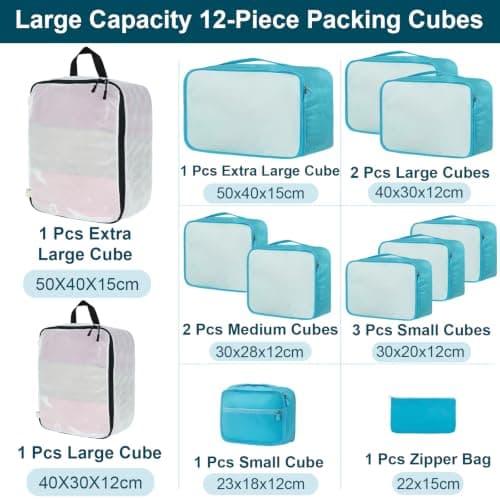 Packing Cubes 12-piece, All-size Packing Cubes for Suitcases, Large-capacity Travel Cubes (12, Blue White) — view 2