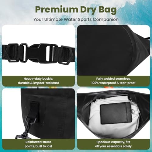 URAQT Waterproof Dry Bag, 10L Durable PVC Roll Top Dry Sack with Single Adjustable Shoulder Strap, Canoe Bags Storage Bags for Kayaking, Boating, Beach, Swimming, Camping and Outdoor Sports(Black) — view 5