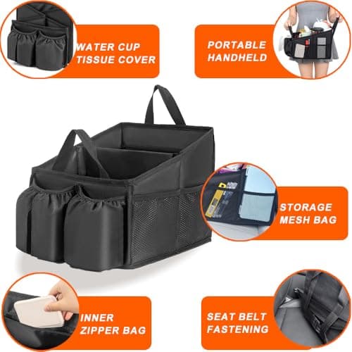 Gsrhzd Car Seat Organiser, Cup Holders, Tissue Box, Multiple Mesh Pockets — view 6