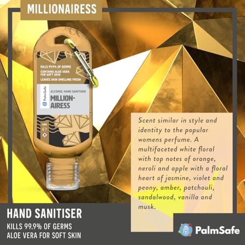 Palm Safe Millionairess 60ml Anti Bacterial Premium Hand Sanitiser Travel Size Refillable Clip Bottle Quick Drying Non Sticky Extra Moisturising Kills 99.9% of Viruses and Bacteria — view 6
