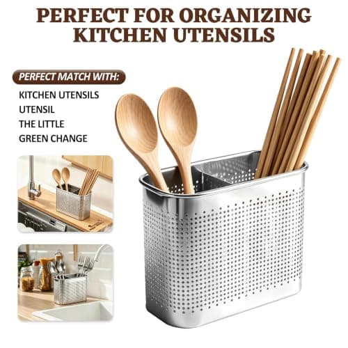 Stainless Steel Dish Drainer, Large Capacity Rust-Resistant Kitchen Sink Organizer with Two Dividers, Portable Design for Kitchen Utensil Storage, Practical for Utensil Racks, Cutlery, and Drying Rack — view 6