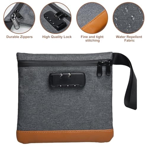 Odour-Proof Bag Safe Bag Portable Safe Waterproof Bag with Lock Odour-Proof Wallet Bag with Combination Lock Document Bag Money Box Lockable Box with Handle for Travel Storage (7.9 x 7.4 Inch, Grey) — view 3