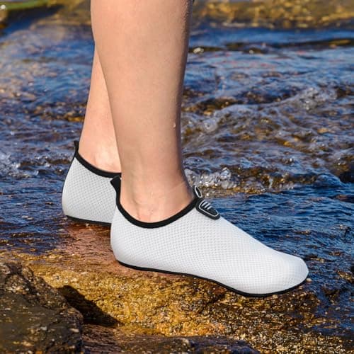 Water Shoes for Women Men Beach Quick-Dry Swim Aqua Socks Breathable Barefoot Shoes for Surfing Running Driving Pool Yoga Travel(White,39 EU/6 UK) — view 2