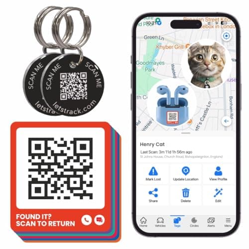 Letstrack Smart Tag Bundle - 6 Smart Sticker TAG and 2 TouchTAG | Works with Android & iOS | For Water Bottle, Helmet, Headphones, Passport laptops, tablets, Keys & Bags | Private Contact + Scan Alert