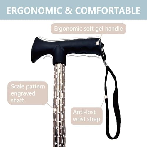 Adjustable Walking Stick Cane with Grip Ergonomic Handle for Men Women (Rose Gold) — view 3