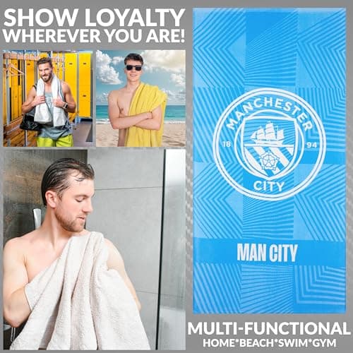 MANCHESTER CITY F.C. Bath Towel for Men Women Teens Boys 100% Cotton Quick Dry Football Crest Beach Towel Swim Gym Holiday Shower Supporters' Gear 137 x 69cm (Blue, 137x68.5cm) — view 3