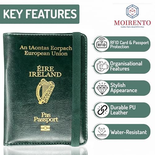 MOIRENTO Irish Passport Cover & Holder, PU Leather, RFID Blocking, Green — view 2
