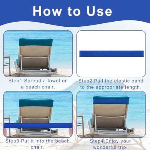 4Pcs Towel Bands for Beach, Sun Loungers, Beach Chair Towel Clips, Stretch Silicone Chair Bands Not Easily Broken, Elastic Windproof Beach Accessories for Summer — view 4