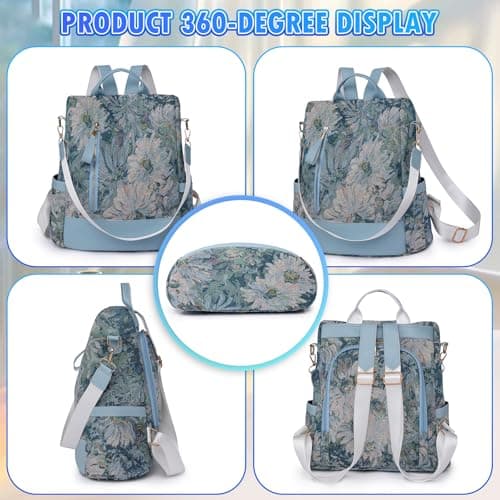 Pagezol Women's Backpacks, Anti-Theft Backpack for Women, Rucksack Shoulder Bags Ladies, Waterproof Nylon Daypack, Casual Travel Backpack, Lightweight Travel Bag School Bags for Girls (B-Blue) — view 5