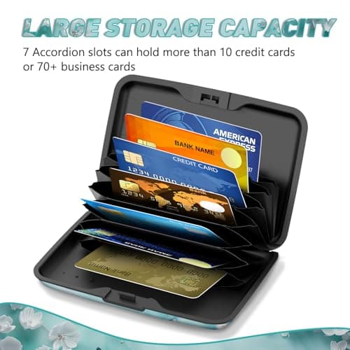 Credit Card Holder, Mini RFID Small Aluminum Card Wallet, Blocking Slim Metal Business Card Case, RFID Blocking Front Pocket Wallet Hard Case Durable CC Holder for Women Girls, Green Teal Butterfly — view 4