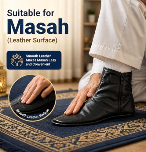 Mens Ladies Unisex Real Leather Black Socks Khuffs Hajj Umrah (Black, 12) — view 5