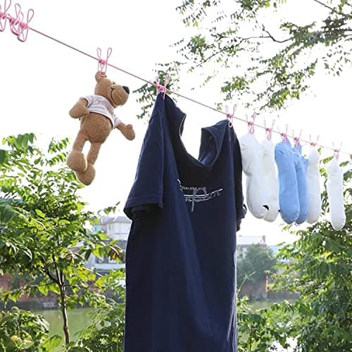 Meiyea 1 Pack Portable Travel Clothesline - Retractable Washing Line with 12 Wire Clips and Non-Slip Buckle, Adjustable Windproof Rope for Camping, Laundry Drying - Black — view 3