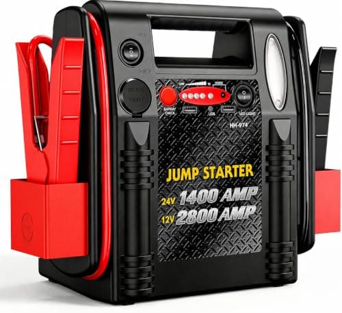 2800A/1400A Heavy Duty 12V/24V Car Jump Starter & Battery Booster – Jumper Pack, Lead-Acid Emergency Power for Cars, Trucks, SUVs, Boats, RVs