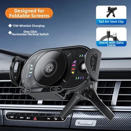 Compact Foldable Car Charger Mount 15W for Travel(Black) — view 3
