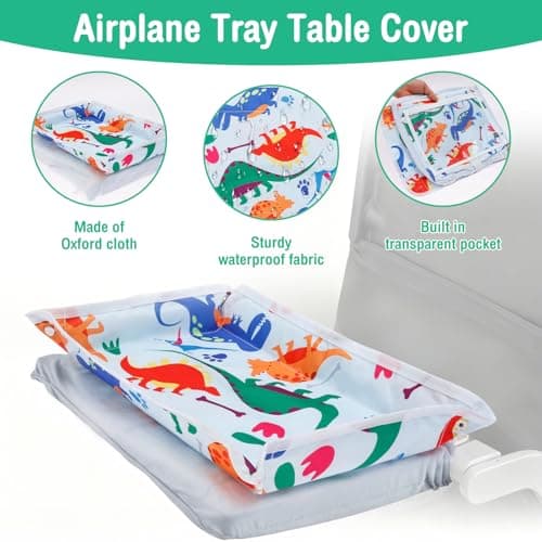 Bpyhebe Airplane Tray Cover Kids, Car Seat Tray with Transparent Tablet Pocket for Kids Travel, Toddler Airplane Travel Essentials(Dinosaur) — view 6