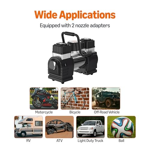 Amazon Basics Portable Digital Air Compressor, Heavy Duty Tyre Inflator with 12V DC Dual Cylinder, 120 PSI, 60L/Min, Auto Shut-Off, LED Light, 5M Hose, Battery Clamps, Carrying Case, Black/Red — view 4