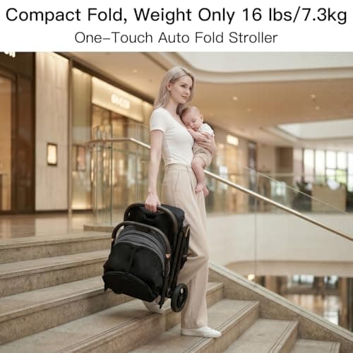 Gromast Gravity Folding Baby Stroller - Portable Travel Toddler Stroller w/Adjustable Backrest, Canopy & Cup Holder, Lightweight and UV Protected, One-Hand Automatic Folding - Dark Gray — view 3
