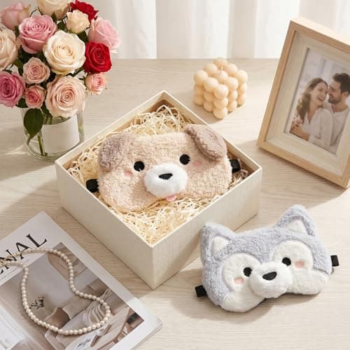 Ouligay 2PCS Cute Dog Sleep Eye Masks Soft Plush Puppy Sleeping Mask with Adjustable Elastic Strap Funny Cartoon Animal Sleep Masks Travel Eye Cover for Sleep Night — view 4