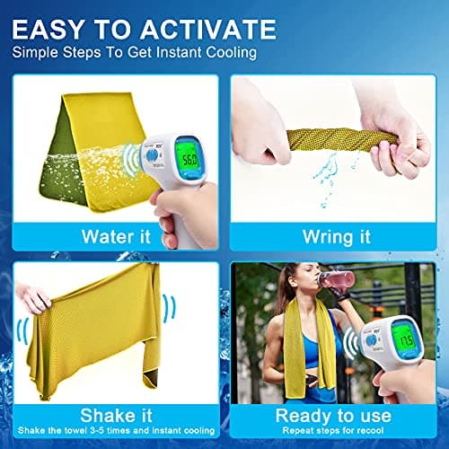 4 Packs Cooling Towel (40"x12"),Ice Towel,Soft Breathable Instant Towel,Microfiber Cool Towel for Yoga,Golf,Sport,Gym,Workout,Camping,Fitness,Outdoor &More Activities(Rose red/Grey/Golden yellow/Blue) — view 5