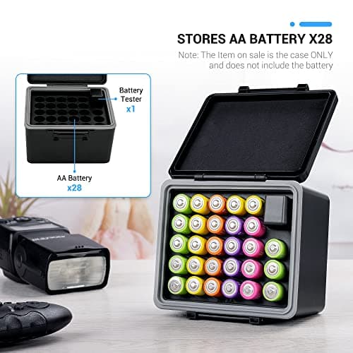 JJC 28-Slot AA Battery Storage Case Water-Resistant Hard Holder with Tester — view 2