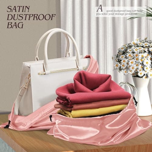 Manyshofu 7 Pcak Satin Dust Bags for Shoe Handbags Storage, Rose Gold, 19.6 x 15.7, Sotrage — view 5