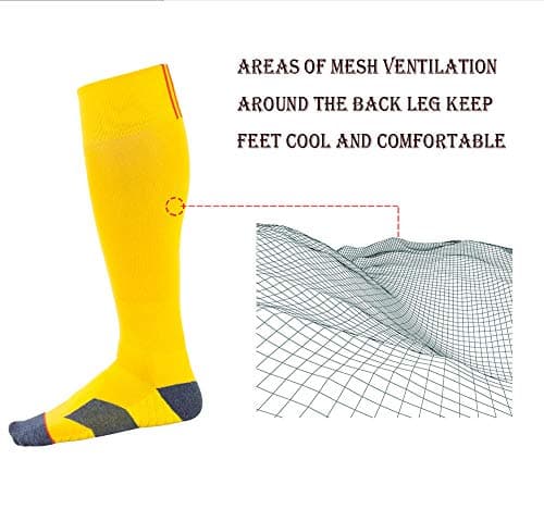 SKeshine Knee High Sports Socks, Breathable Cushioned Compression Soccer Rugby Hockey Socks, Anti-Odour Long Athletic Socks for Men Women Kids, 1 Pair (Yellow, 7-10) — view 5