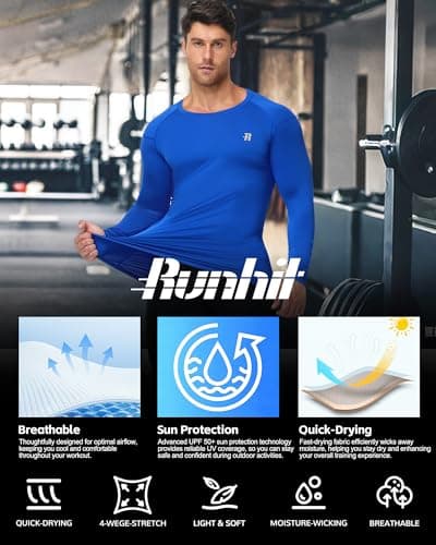 Runhit Men's Compression Base Layer Long Sleeve Top, Wicking UPF 50+ Thermal Undershirt for Cycling, Football, Rugby and Outdoor Sports Royal Blue S — view 5