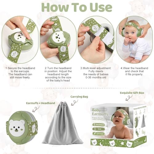 YomauiYee Baby Noise Cancelling Headphones 0–36 Months, 25dB NRR Hearing Protection for Babies & Toddlers, Adjustable Infant Ear Protection for Airplane, Travel, Sleep & Outdoor – Olive Green — view 4