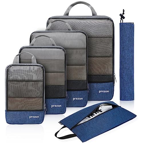Prezon Compression Packing Cubes with Travel Shoes Bag and Laundry Bag, Luggage Organiser Set, Extensible Suitcase Organiser, Packing Organisers for Suitcases, Packing Cubes for Travel or Storage