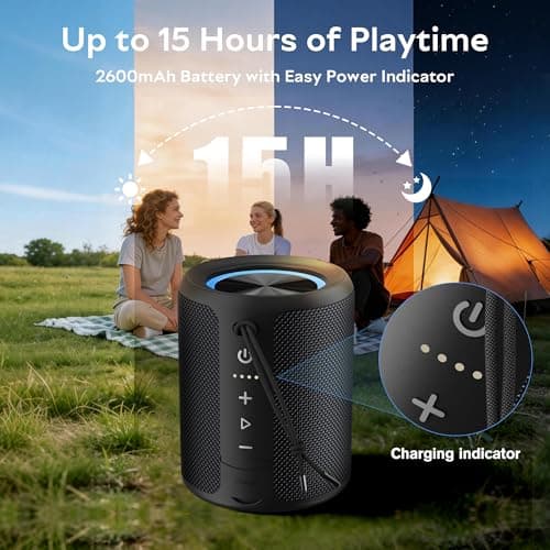 DUDGSIS Portable Bluetooth Speaker, Wireless Speakers With Led Light, Louder Volume & Enhanced Bass, IPX7 Waterproof, 15H Playtime, Durable Loud Outdoor Speaker for Travel, Sport — view 3