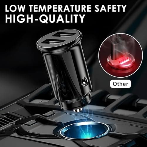 CJMUQHEHH 2 Pcs USB Car Charger, 15 W/3.1A Fast Car Charger Mini Cigarette USB Adapter Quick Charge for iPhone 17 Pro/16/15/14/13/12, Samsung Galaxy S25/S24/S23/S22/S21/A17/A16/A56/A55/A36【black】 — view 6