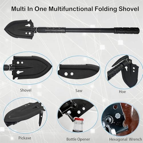 Folding Survival Shovel 26 IN, 50# High-Carbon Steel Entrenching Tool for Camping, Firefighting, Garden, Hunting, Hiking, Fishing, Car Emergency, Gifts for Men — view 2