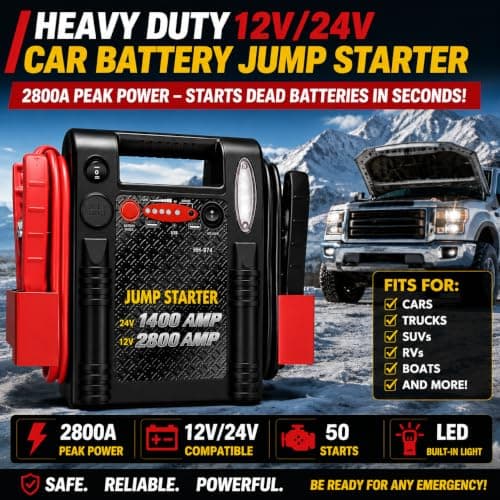 2800A/1400A Heavy Duty 12V/24V Car Jump Starter & Battery Booster – Jumper Pack, Lead-Acid Emergency Power for Cars, Trucks, SUVs, Boats, RVs — view 6