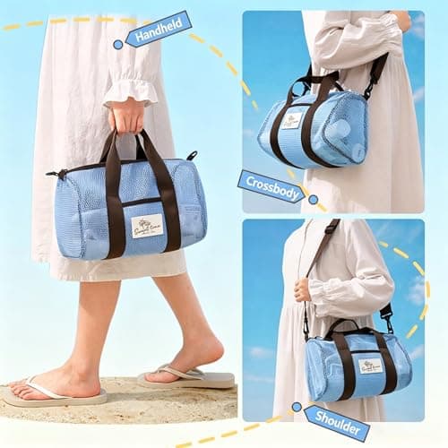WANIXIA Mesh Shower Caddy Bag,Tote Mesh Beach Bag,Quick Dry Portable Tote Bags,Large-capacity Shoulder Storage Bage,Mesh Crossbody Bags,for the Beach,Shower,Swimming,Travel and Camping — view 2