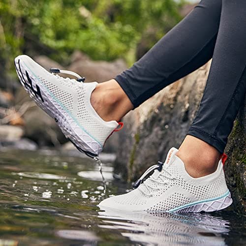 KOLILI Women's Stylish Water Shoes, Tennis Walking Shoes with Arch Support, Best for Water Sports, Travel & Walk, White/Aqua, 7 UK — view 2