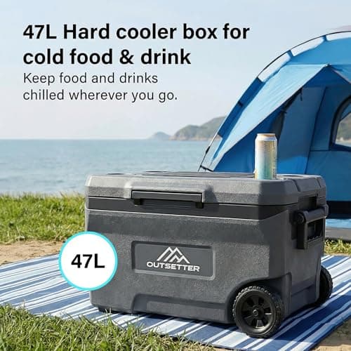 47L Cool Box with Ice Block | Heavy-Duty Insulated Hard Cooler | Keeps Ice for up to 4 Days | 2 Cup Holders| with handles & wheeles | Full foam insulation | Hard Cooler for Travel, Car,Camping — view 5