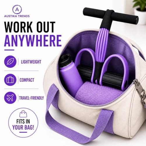 Pedal Resistance Bands with Handle, 6 Tube Sit Up Pull Rope Exercise Bands for Home Workout, Fitness Resistance Band with Foot Pedals for Abs, Legs, Pilates, Yoga & Full Body Training (Purple-Black) — view 6