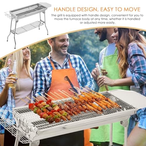 AOYEBO Stainless Steel Folding Charcoal Grill - Multi-Storage Design & Tool-Free Assembly (Camping/Backyard Use, Kabob Grill Compatibility)​​ — view 5