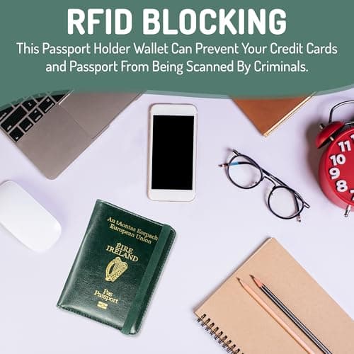 MOIRENTO Irish Passport Cover & Holder, PU Leather, RFID Blocking, Green — view 5