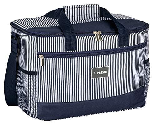 B.PRIME Large 20 litres Insulated Cool Bag - 36 x 26 x 22 cm - Lunch Cooler Bag - Insulated Lunch Bag - Navy Blue/White Striped