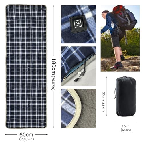 Heating pad, Camping Sleeping Mat with 5 Heating Zones Outdoor Electric Heat Pad 3 Adjustable Temperature Waterproof Warm Sleeping Mat for Cold Weather Camping Or Hiking Adventures — view 2