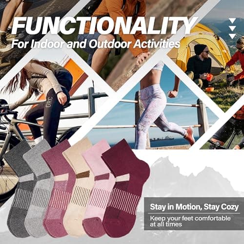 MOSEY KOSY 6 Pairs Merino Wool Socks Women Men Unisex Quarter Running Walking Hiking Work Thermal Winter Warm Compression Support Breathable Thick Cushion Socks(Burgundy Series,3-7) — view 6
