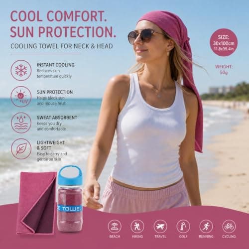 XDGJTBFMY Cooling Towel, 2PCS 100x30cm Ice Towel with Storage Bottle,Microfibre Gym Towels,Lightweight Quick Dry Towels for for Golf,Sport,Running,Gym,Camping,Workout & More Activities — view 2
