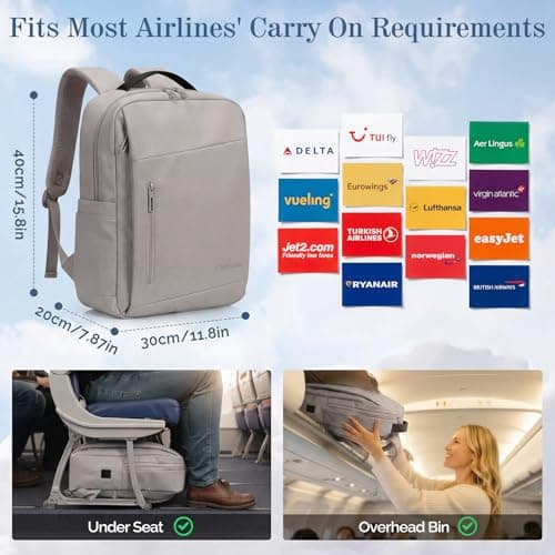 Tavoxda Travel Laptop Backpack, 40x30x20 Underseat Cabin Backpack, Grey — view 6