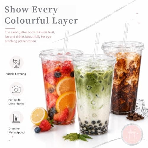 APYFID Reusable Plastic Cups, 12 Pack 710ml with Lids & Straws — view 5