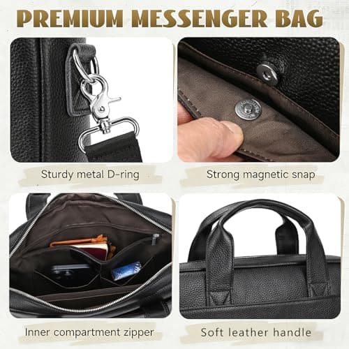 JulBean Leather Laptop Bag for Men, Fits 15.6 Inch Notebook — view 4