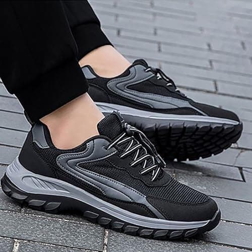 Lightweight Trail Walking Shoes for Men Outdoor Hiking Trainers with Adjustable Quick Lace System Cushioned Rubber Sole and Reliable Grip for Travel and Weekend Leisure Activities Black, Size 8 — view 5
