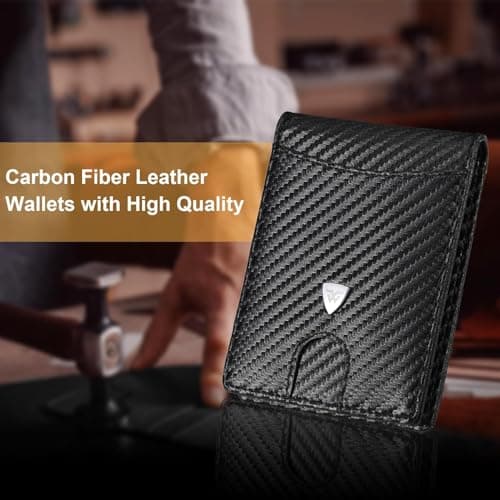 WONSEFOO Wallets Mens Slim RFID Blocking Carbon Fiber for Men UK with up to 12 Credit Card Slots, Strong Money Clip, Minimalist Bi-Fold Gift Box - Black, 11.5 x 8.5 x 1.5 cm — view 5