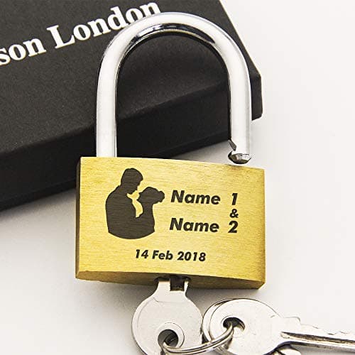 Engraved Padlock Personalised Love Lock Padlock with Key Personalised Gifts for Couples Lover Anniversary Wedding Gifts Love Lock with Gift Box for Travel Trip Valentines(Bride & Groom) — view 4
