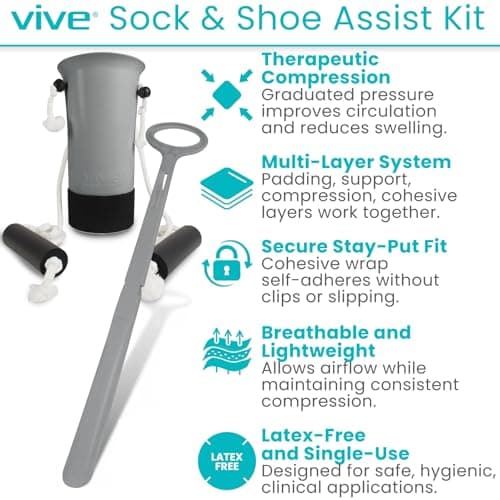 Vive Sock Aid Kit with Shoe Horn - Long Handled Remover for Men, Women, Senior - Adjustable Plastic Reach Assist - Stocking Helper Tool for Elderly, Pregnant, Diabetic - Travel Assistance Device — view 2